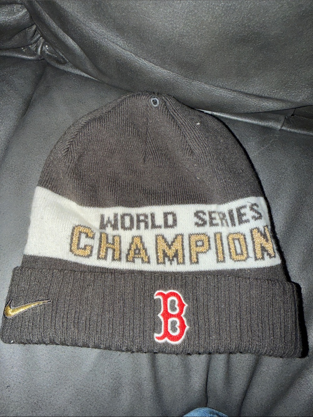 Nike Brown, White, Gold "World Series Champion" Beanie with Red Boston B
